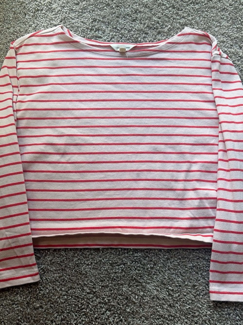 Lucky Brand Red and Pink Striped Long Sleeve Tee